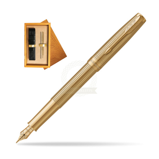 Penna Stilografica Parker Sonnet Ciselé GT con Pennino in Oro 18K in single wooden box Honey Single Ecru