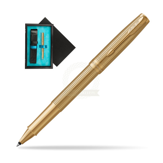 Penna Roller Parker Sonnet Ciselé GT in single wooden box Black Single Turquoise