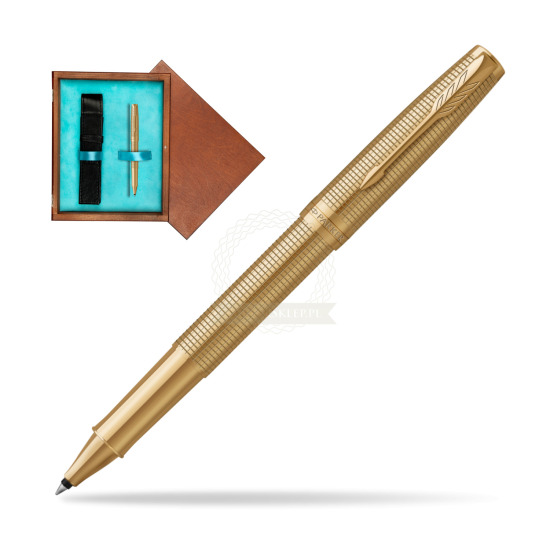 Penna Roller Parker Sonnet Ciselé GT in single wooden box Mahogany Single Turquoise 