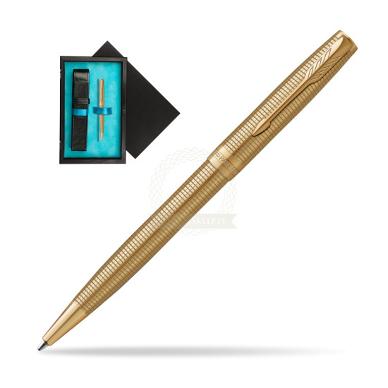 Penna Parker Sonnet Ciselé GT in single wooden box Black Single Turquoise