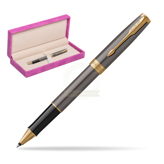 Parker SONNET Grey Core GT Penna Rollerball in suede box fuchsia