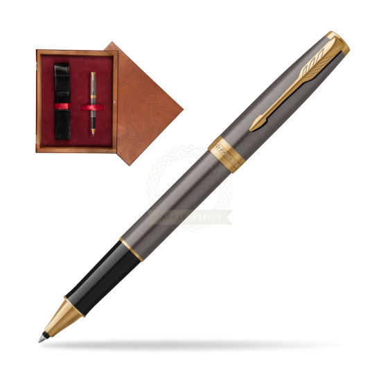 Parker SONNET Grey Core GT Penna Rollerball in single wooden box Mahogany Single Maroon