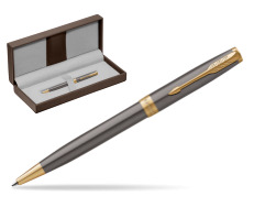 Parker SONNET Grey Core GT Ballpoint Pen in the brown leather box