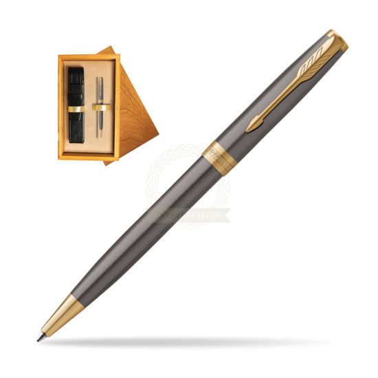 Parker SONNET Grey Core GT Penna a sfera in single wooden box Honey Single Ecru