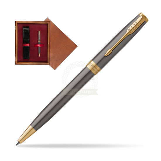 Parker SONNET Grey Core GT Penna a sfera in single wooden box Mahogany Single Maroon