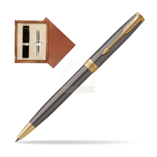 Parker SONNET Grey Core GT Penna a sfera in single wooden box Mahogany Single Ecru