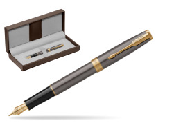 Parker SONNET Grey Core GT Fountain Pen in the brown leather box