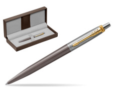 Parker Jotter Grey Core GT Ballpoint Pen in the brown leather box