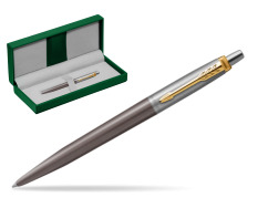 Parker Jotter Grey Core GT Ballpoint Pen in the green leather box