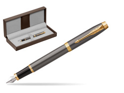 Parker IM Grey Core GT Fountain Pen in the brown leather box