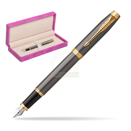 Parker IM Grey Core GT Penna Stilografica in suede box fuchsia