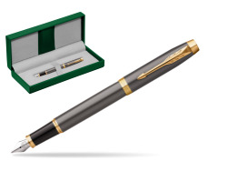 Parker IM Grey Core GT Fountain Pen in the green leather box