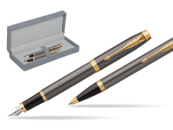 Penna stilografica + penna a sfera IM Grey Core GT Set regalo in suede box grey