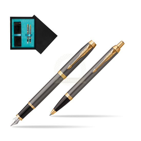 Penna stilografica + penna a sfera IM Grey Core GT Set regalo in double wooden box Black Double Turquoise