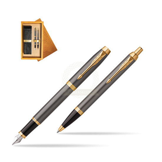 Penna stilografica + penna a sfera IM Grey Core GT Set regalo in double wooden box Honey Double Ecru