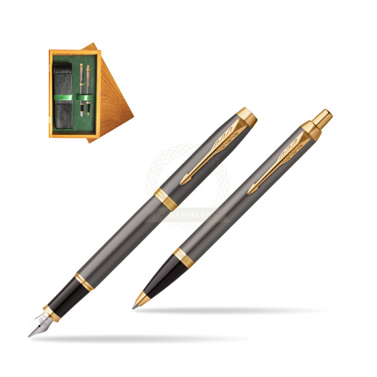 Penna stilografica + penna a sfera IM Grey Core GT Set regalo in double wooden box Honey Green