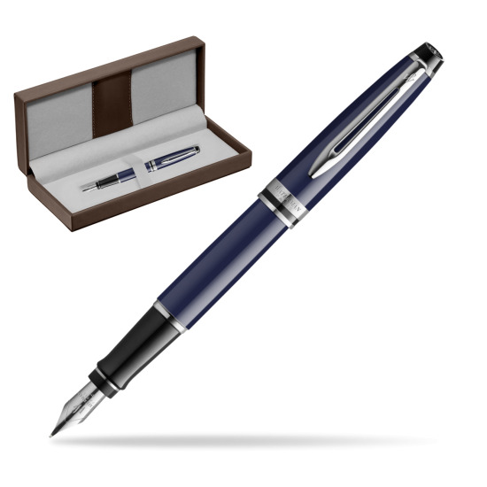 Waterman EXPERT BLUE CORE Stylo-plume in the brown leather box