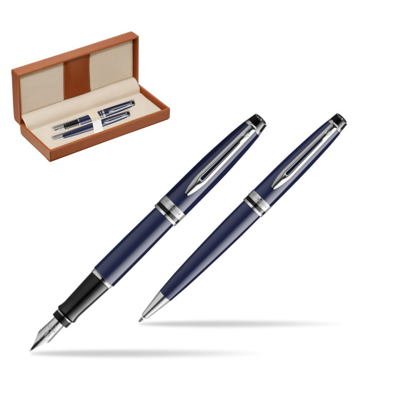 Waterman EXPERT BLUE CORE Fountain pen + Ballpoint pen Gift Set  in classic box brown