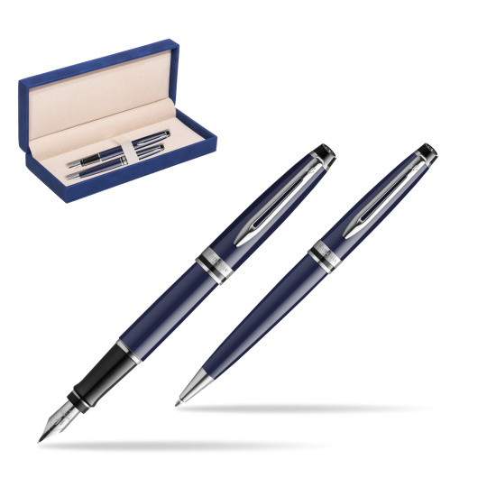 Waterman EXPERT BLUE CORE Fountain pen + Ballpoint pen Gift Set in suede box navy blue