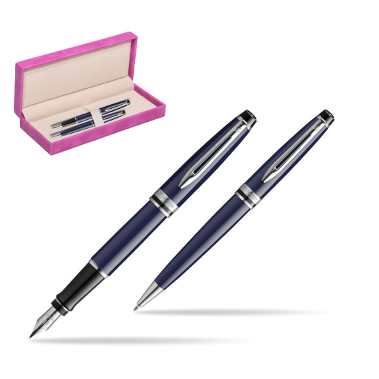 Waterman EXPERT BLUE CORE Fountain pen + Ballpoint pen Gift Set in suede box fuchsia
