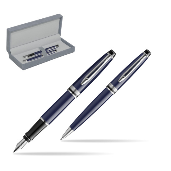 Waterman EXPERT BLUE CORE Fountain pen + Ballpoint pen Gift Set in suede box grey