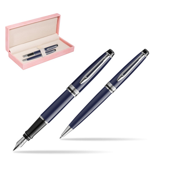 Waterman EXPERT BLUE CORE Fountain pen + Ballpoint pen Gift Set in suede box pink