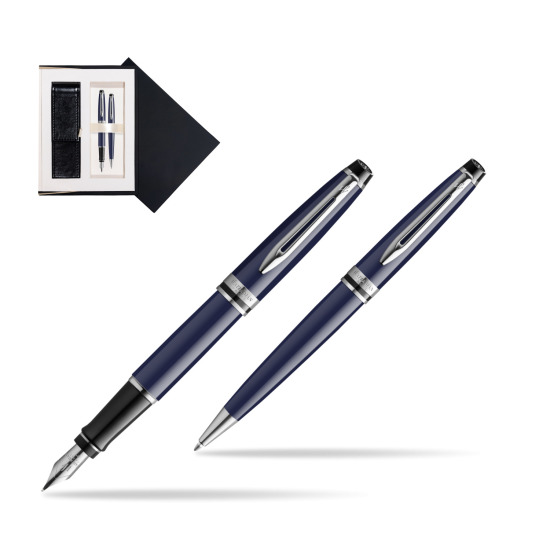 Waterman EXPERT BLUE CORE Fountain pen + Ballpoint pen Gift Set in suede box black