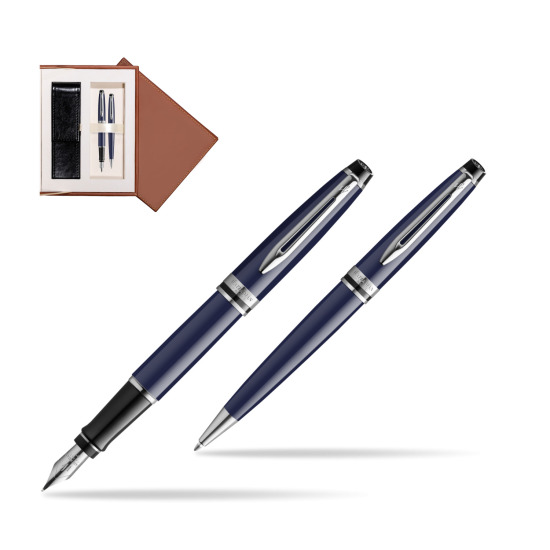 Waterman EXPERT BLUE CORE Fountain pen + Ballpoint pen Gift Set in suede box brown