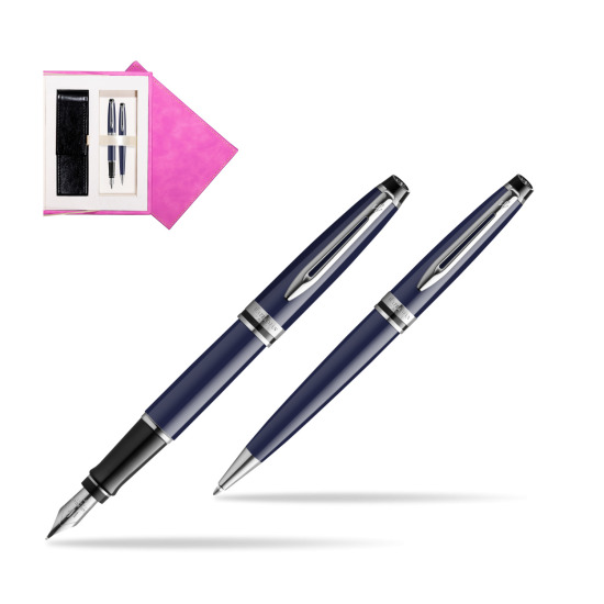 Waterman EXPERT BLUE CORE Fountain pen + Ballpoint pen Gift Set in suede box fuchsia