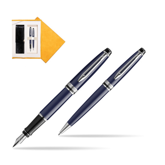 Waterman EXPERT BLUE CORE Fountain pen + Ballpoint pen Gift Set in suede box yellow