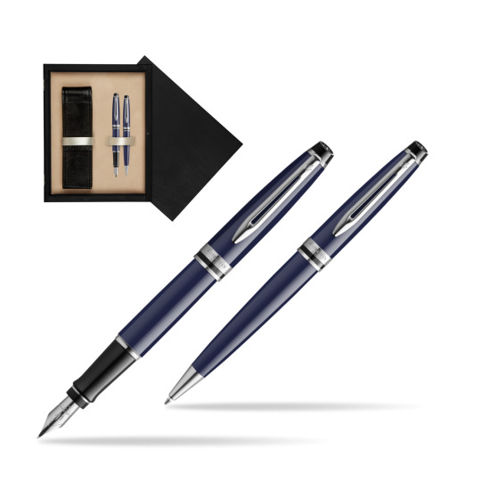 Waterman EXPERT BLUE CORE Fountain pen + Ballpoint pen Gift Set in double wooden box Black Double Ecru