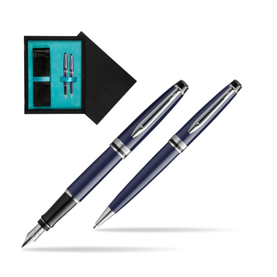 Waterman EXPERT BLUE CORE Fountain pen + Ballpoint pen Gift Set in double wooden box Black Double Turquoise