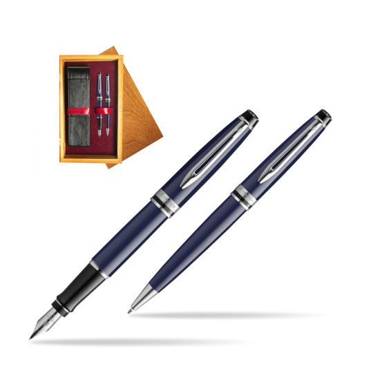 Waterman EXPERT BLUE CORE Fountain pen + Ballpoint pen Gift Set in double wooden box Honey Double Maroon