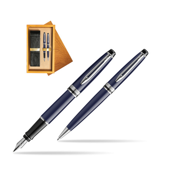 Waterman EXPERT BLUE CORE Fountain pen + Ballpoint pen Gift Set in double wooden box Honey Double Ecru