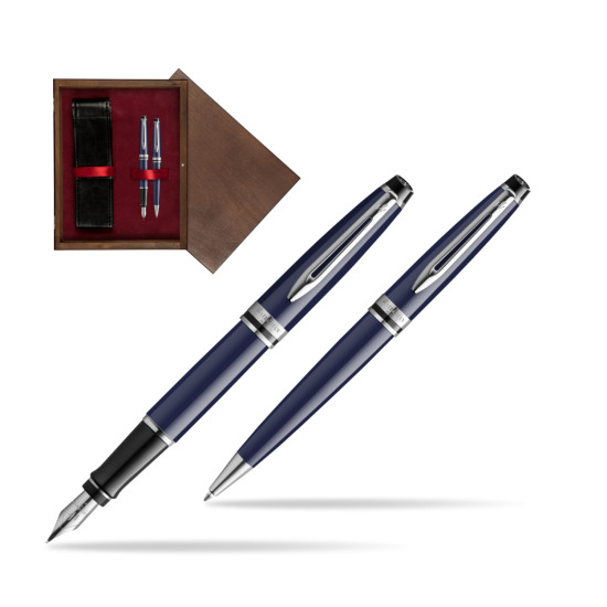 Waterman EXPERT BLUE CORE Fountain pen + Ballpoint pen Gift Set in double wooden box Wenge Double Maroon
