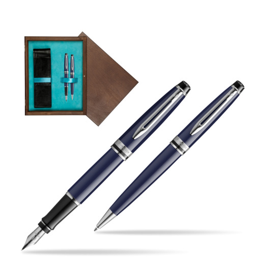 Waterman EXPERT BLUE CORE Fountain pen + Ballpoint pen Gift Set in double wooden box Wenge Double Turquoise 