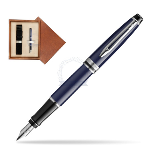 Waterman EXPERT BLUE CORE Penna Stilografica in single wooden box Mahogany Single Ecru