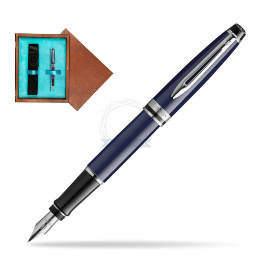 Waterman EXPERT BLUE CORE Penna Stilografica in single wooden box Mahogany Single Turquoise 