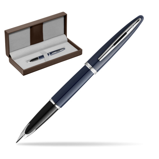 Waterman CARÈNE BLUE CORE Stylo-plume in the brown leather box