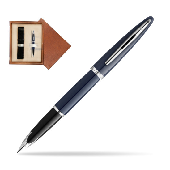 Waterman CARÈNE BLUE CORE Penna Stilografica in single wooden box Mahogany Single Ecru