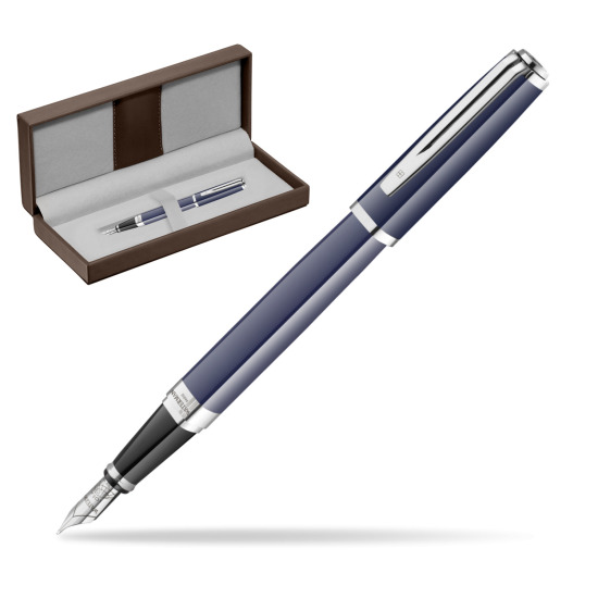 Waterman EXCEPTION BLUE CORE Stylo-plume in the brown leather box