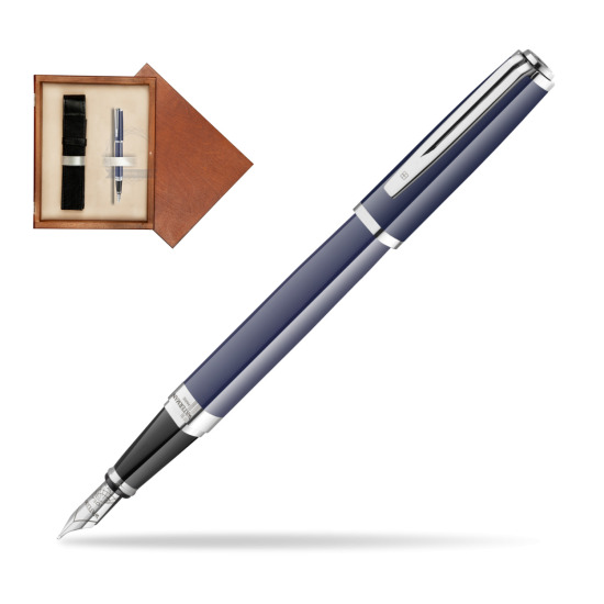 Waterman EXCEPTION BLUE CORE Penna Stilografica in single wooden box Mahogany Single Ecru