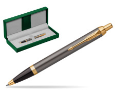 Parker IM Grey Core GT Ballpoint Pen in the green leather box