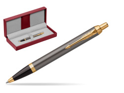 Parker IM Grey Core GT Ballpoint Pen in the red leather box