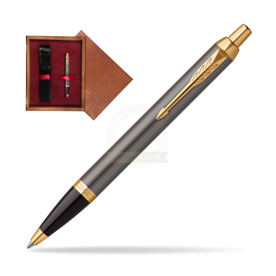 Parker IM Grey Core GT Penna a Sfera in single wooden box Mahogany Single Maroon