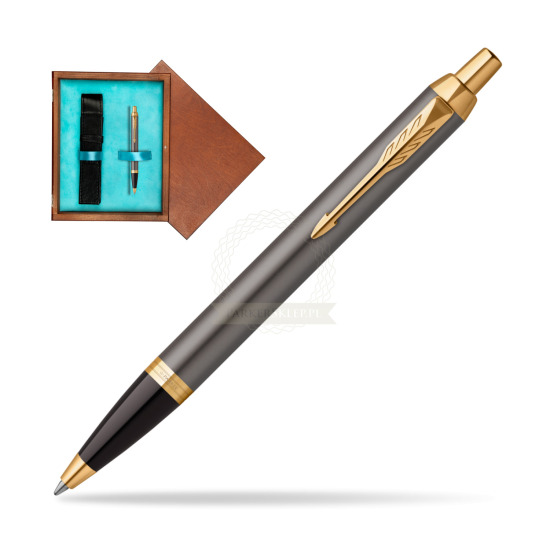 Parker IM Grey Core GT Penna a Sfera in single wooden box Mahogany Single Turquoise 