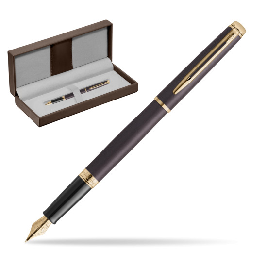 Waterman Hémisphère Lava Black Metallic GT Penna Stilografica in the brown leather box