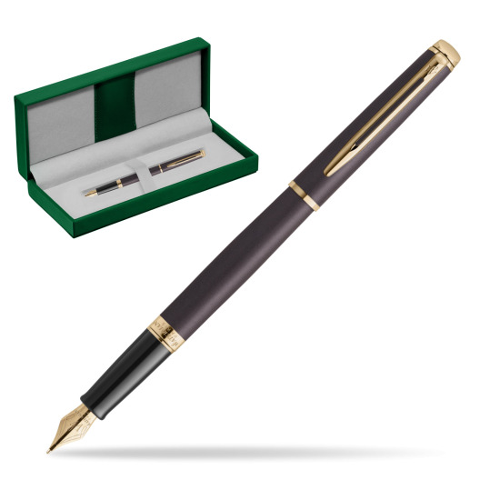 Waterman Hémisphère Lava Black Metallic GT Penna Stilografica in the green leather box