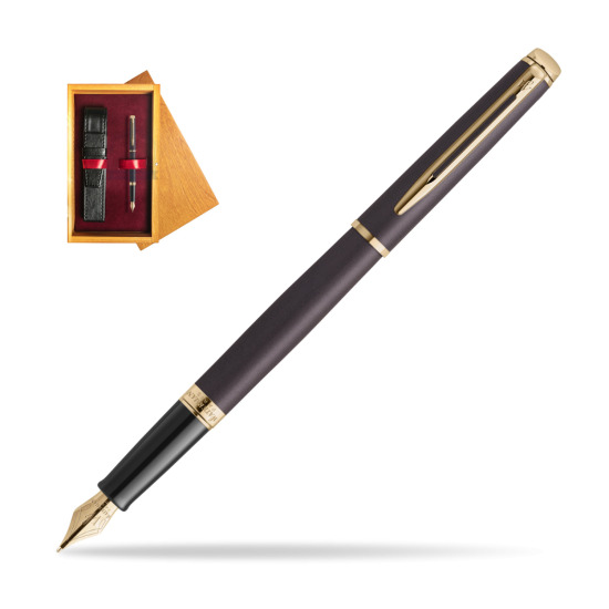 Waterman Hémisphère Lava Black Metallic GT Penna Stilografica in single wooden box Honey Single Maroon
