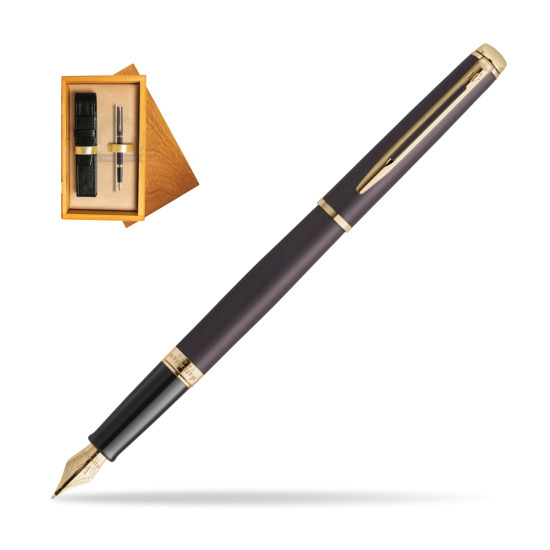 Waterman Hémisphère Lava Black Metallic GT Penna Stilografica in single wooden box Honey Single Ecru